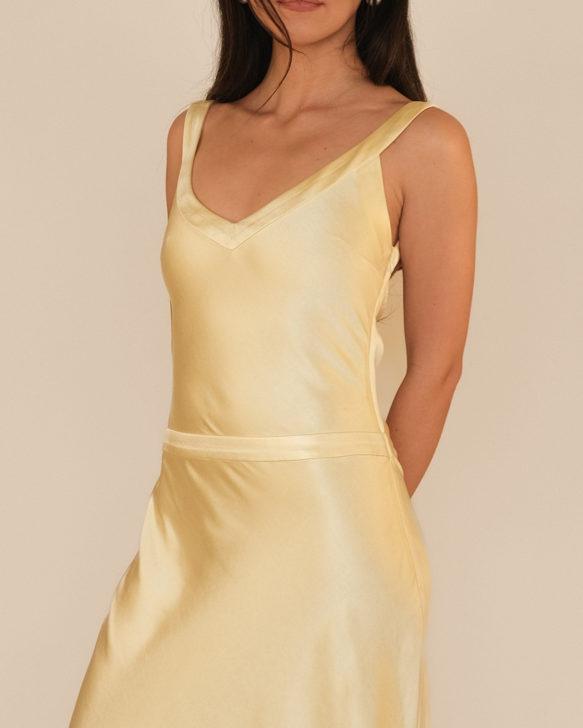 andie dress yellow satin Andie Anderson Satin Formal Dress